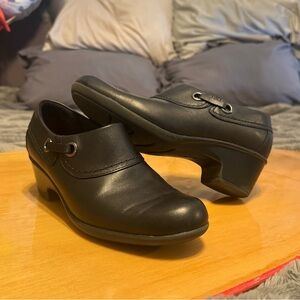 Clarks Leather Genette Danby Boot Size 8 Block Heel Black Womens 7.5 M